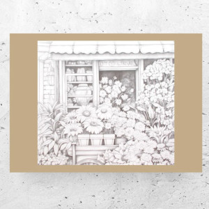 szary plakat A4, okna plakat, biało czarny plakat z kwiatami, hygge plakat do domu, skandynawski plakat na ścianę, fajne plakaty A4, małe plakaty, rustykalne plakaty retro styl, ogród plakat,