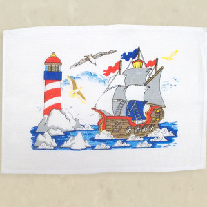nowa serwetka we wzory, żeglarska dekoracja do domu, statek serwetka z bawełny, bawełniana serwetka ze statkiem, makatka, żagle serwetka