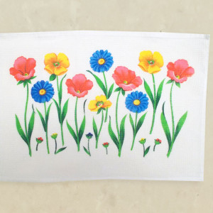 nowa serwetka z bawełny, bawełniana serwetka z kwiatkami, kwiaty makatka, materiałowa serwetka z kwiatkami, kolorowa serwetka z nadrukiem kwiatów