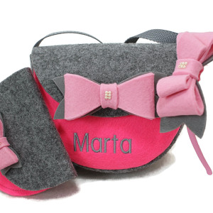 Malutka torebka z imieniem, opaska z kokardką