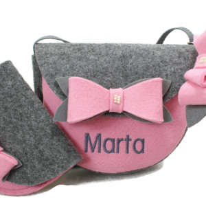 Malutka torebka z imieniem, opaska z kokardką