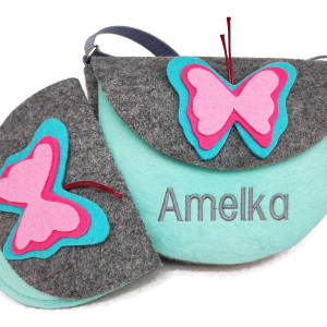 Malutka torebka z imieniem, portfelik z motylkiem