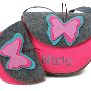 Malutka torebka z imieniem, portfelik z motylkiem