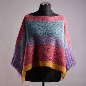 Damskie poncho#ażurowe poncho# lekkie poncho z moheru#kolorowy geometryczny wzór#
