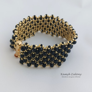 Szeroka czarno-złota bransoletka z kryształkami