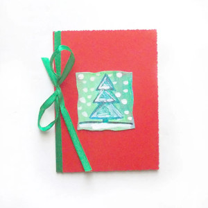 czerwona kartka na Boże Narodzenie, świąteczna kartka z choinką, kartki ręcznie malowane, świąteczne kartki dla firm, rustykalne kartki na Boże Narodzenie, kartki na Nowy Rok, choinka kartka