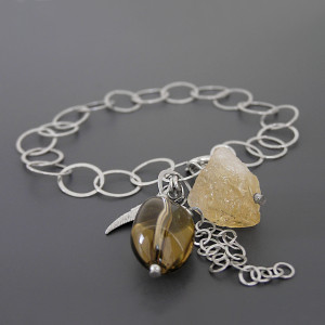 Bransoletka z Kwarcem Dymnym i Surowym Kwarcem Cytrynowym, srebro 925