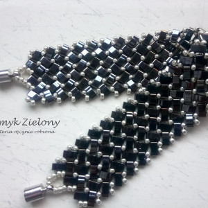 Szeroka bransoletka hematytowo-srebrna