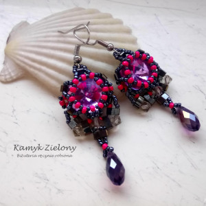 Kolczyki z kryształkami Rivoli - fioletowo-różowe