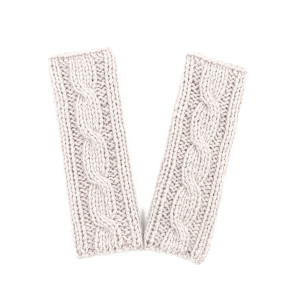 Mitenki z warkoczem rękawiczki bez palców na drutach robione w kolorze lnu