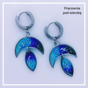 Kolczyki wiszące kosmos księżyc stal lunula brokat