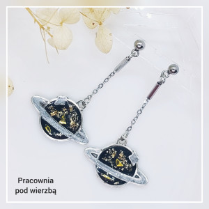 Kolczyki wiszące kosmos planety stal brokat
