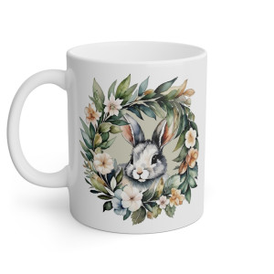Kubek królik kwiaty kubek z króliczkiem szary królik