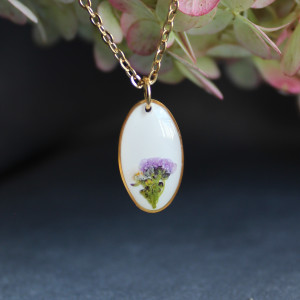 Złota jajowata zawieszka złoty wisiorek kwiat naszyjnik żywica z żywicy suszone kwiaty z kwiatami naturalne fioletowa kobieca dziewczęca