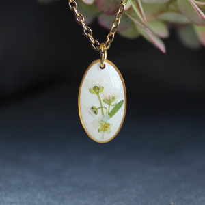 Złota jajowata zawieszka złoty wisiorek kwiat naszyjnik żywica z żywicy suszone kwiaty z kwiatami naturalne fioletowa kobieca dziewczęca