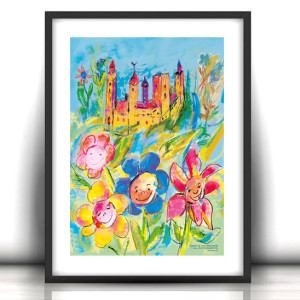 kolorowy plakat dla dzieci, obrazek do dziecięcego pokoju, plakat z zamkiem, zamek plakat dla dziecka, bajkowy obrazek A4, plakat dla dziewczynki, bajkowe plakaty dla dzieci