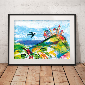 bajkowy plakat A4, kolorowy plakat dla dzieci, obrazek do dziecięcego pokoju, plakat do pokoju dziewczynki, plakat do pokoju chłopca, jaskółka plakat do domu