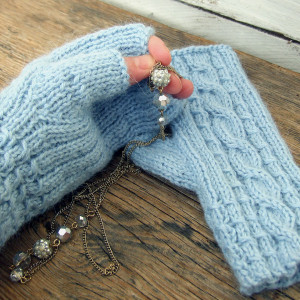 Mitenki, rękawiczki bez palców, Alpaca - Błękitne