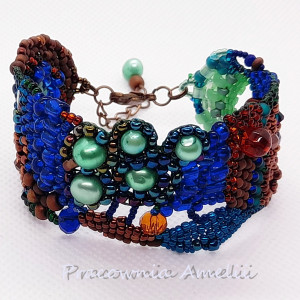 koralikowa fantazja granatowo-zielona z perłami