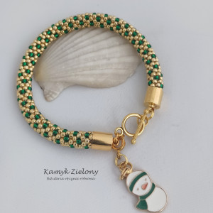 Bransoletka złoto-zielona z bałwankiem