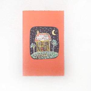 czerwona kartka świąteczna, Boże Narodzenie kartka z domkiem, bajkowe kartki na święta Bożego Narodzenia, domek kartka bez życzeń, kartki na Nowy Rok, kartka z domem, dom kartka, kartki dla f