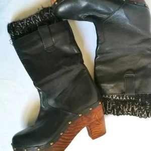 buty czarne skóra drewniana podeszwa vinted 40