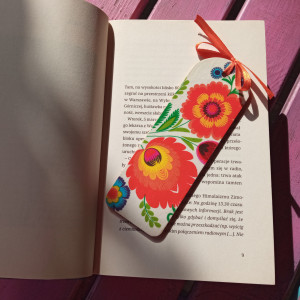 Zakładka do książki z ludowymi łowickimi kwiatami, prezent świąteczny vintage folk dla kobiety lubiącej książki, kwiaty w stylu retro
