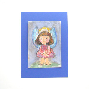 aniołek obrazek A4, akwarela z aniołkiem, aniołek rysunek 21x30, ręcznie malowany obraz z aniołkiem, anioł dekoracja na ścianę