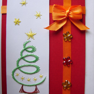 kartka świąteczna, ręcznie wyszywana