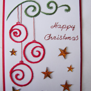 kartka świąteczna, ręcznie wyszywana