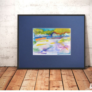 mały pejzaż ręcznie malownany, kolorowy obrazek do domu, mała akwarela, oryginalny obrazek z krajobrazem