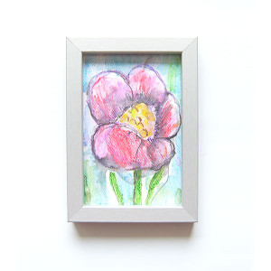 mały obrazek z kwiatkiem,  akwarelka w ramce,  oprawiony szkic kwiatka, kwiat rysunek, ślub prezent, prezent na ślub, prezent do domu, akwarela ręcznie malowany obraz