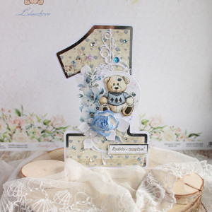 Kartka cyferka na roczek "VintageBoy" GOTOWA