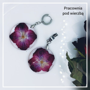 Kolczyki wiszące kwiaty hortensji duże piękne różowe