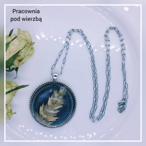 Duży naszyjnik medalion wyjątkowy kłos zboża stal żywica