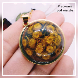 Naszyjnik medalion zioła wrotycz wyjątkowy magiczny stal żywica