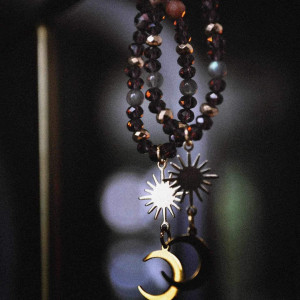 Kolczyki z księżycem i słońcem Labradoryt Rodonit Hematyt witch