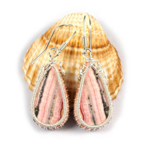 Rodochrozyt Srebrne kolczyki z różowym rodochrozytem, ręcznie wykonane, prezent dla niej, prezent dla mamy, na prezent