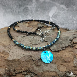 Naszyjnik etniczny z muszlą- onyks i hematyt