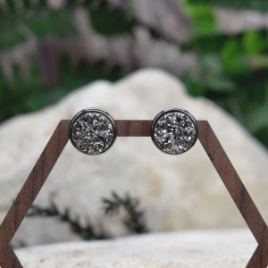 Stalowe czarne kolczyki sztyfty z druzami #127