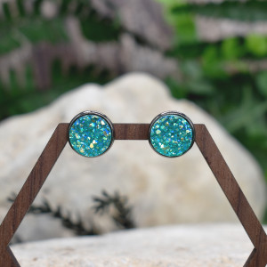 Stalowe czarne kolczyki sztyfty z druzami #130