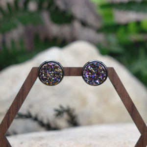 Stalowe czarne kolczyki sztyfty z druzami #134