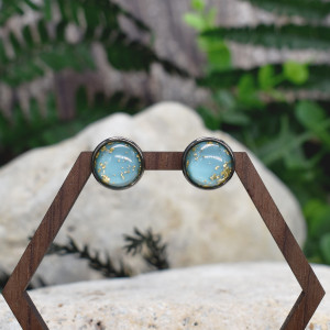 Stalowe kolczyki wkrętki z drobinkami złota #142