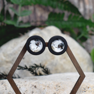 Drewniane kolczyki sztyfty z kaboszonami z grafiką #236