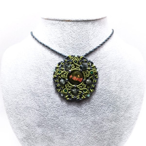 Gwiazda Mandala Pentagram Unakit Szmaragd naszyjnik pleciony mikro makrama Delfina Dolls