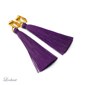 Klipsy z fioletowymi chwostami kolor zapięć złoty fioletowe frędzle