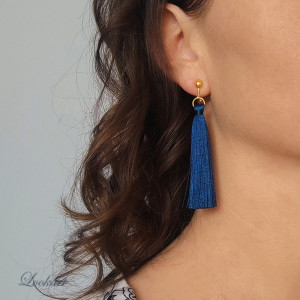 Klipsy z granatowymi chwostami kolor zapięć złoty frędzle granat