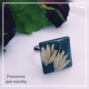 Pierścionek pierścień kłosy zboże pszenica żywica stal regulacja dzień babci