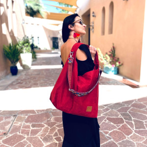 Torba typu worek z eko zamszu "Mili Chic MC7"- czerwona