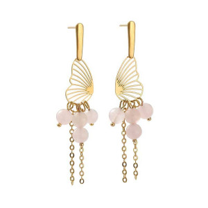 Pozłacane kolczyki ze skrzydłami i kwarcem c1009